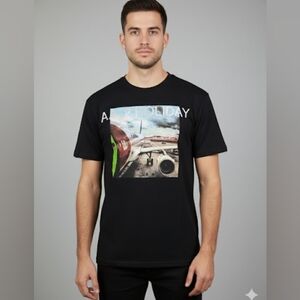 W2W Men's Black "L.A. 2 Holiday" Graphic Short Sleeve T-Shirt Size Medium GUC 🐈